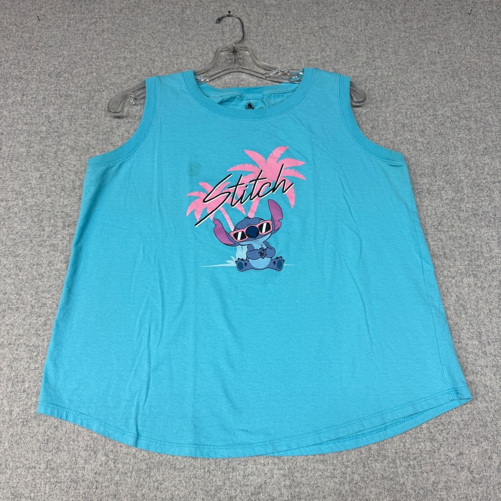 Disney Stitch Graphic Tank Top Size Large Blue Sleeveless Cotton Summer Shirt